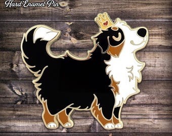Royal Bernese Mountain Dog Enamel Pin: Glitter Crown, Gold Metal