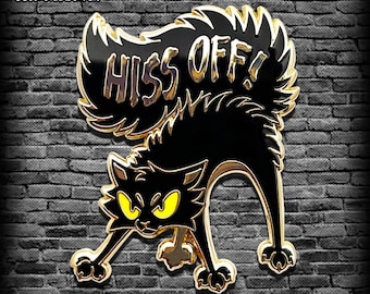 Hiss Off Cat Enamel Pin: Gold Kitty Pin