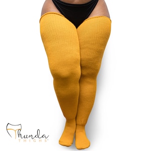 REAL PLUS SIZE Thigh High Socks - Extra Long, Thick, Warm, Knee Stockings, Thunda Thighs for thighs 27-40 Mustard Yellow