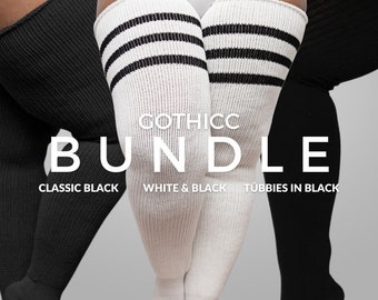 REAL PLUS SIZE Oberschenkel hohe Socken - extra lange, dicke, warme, über die Knie Strümpfe, für Oberschenkel 70-102 cm | Gothic Bundle