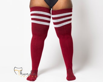 Real PLUS Size Thigh High Socks - Long Cotton, Over the knee ,  Cosplay for thighs 24-40 Inches  Thunda Tūbbies  Garnet