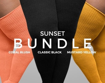 REAL PLUS SIZE Thigh High Socks - Extra Long, Thick, Warm, Over the knee stockings, for thighs 27-40' | Sunset Bundle