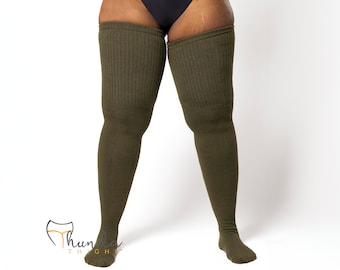 REAL PLUS SIZE Thigh Highs Thunda Tubbies | Over the Knee Long Socks, Made for thighs 27-42'' | Tubbies Army + Free Thigh Belt Set