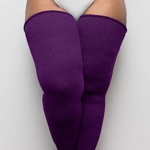 REAL PLUS SIZE Thigh Highs Thunda Thighs | Over the Knee Long Socks, Thigh High Socks for thighs 27-40'' | Plum Purple + Free Thigh Belts