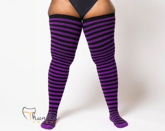 REAL PLUS SIZE Thigh Highs Thunda Tubbies | Over the Knee Long Socks, Made for thighs 27-42'' | Tubbies Mulberry + Free Thigh Belt Set