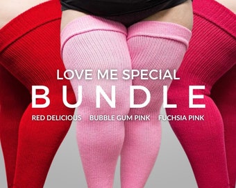REAL PLUS SIZE Thigh High Socks - Extra Long, Thick, Warm, Over the knee stockings, for thighs 27-40' | Love Me Valentine's Bundle