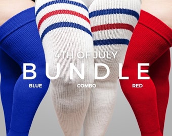 REAL PLUS SIZE Thigh High Socks - Extra Long, Thick, Warm, Over the knee stockings, for thighs 27-40' | 4th of July
