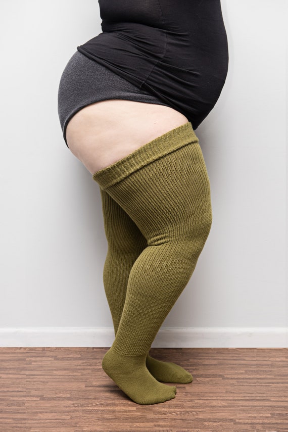 RIBBED PLUS SIZE Thigh High Socks, Women's Chunky Extra Long Over