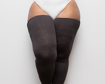 REAL PLUS SIZE Thigh High Socks - Extra Long, Thick, Warm, Knee Stockings, Thunda Thighs for thighs 27-40 | Charcoal Grey + Free Thigh Belts