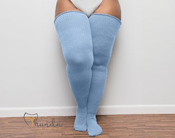 REAL PLUS SIZE Thigh High Socks - Extra Long, Thick, Warm, Over the knee stockings, Thunda Thighs for thighs 27-40 Arctic Mists