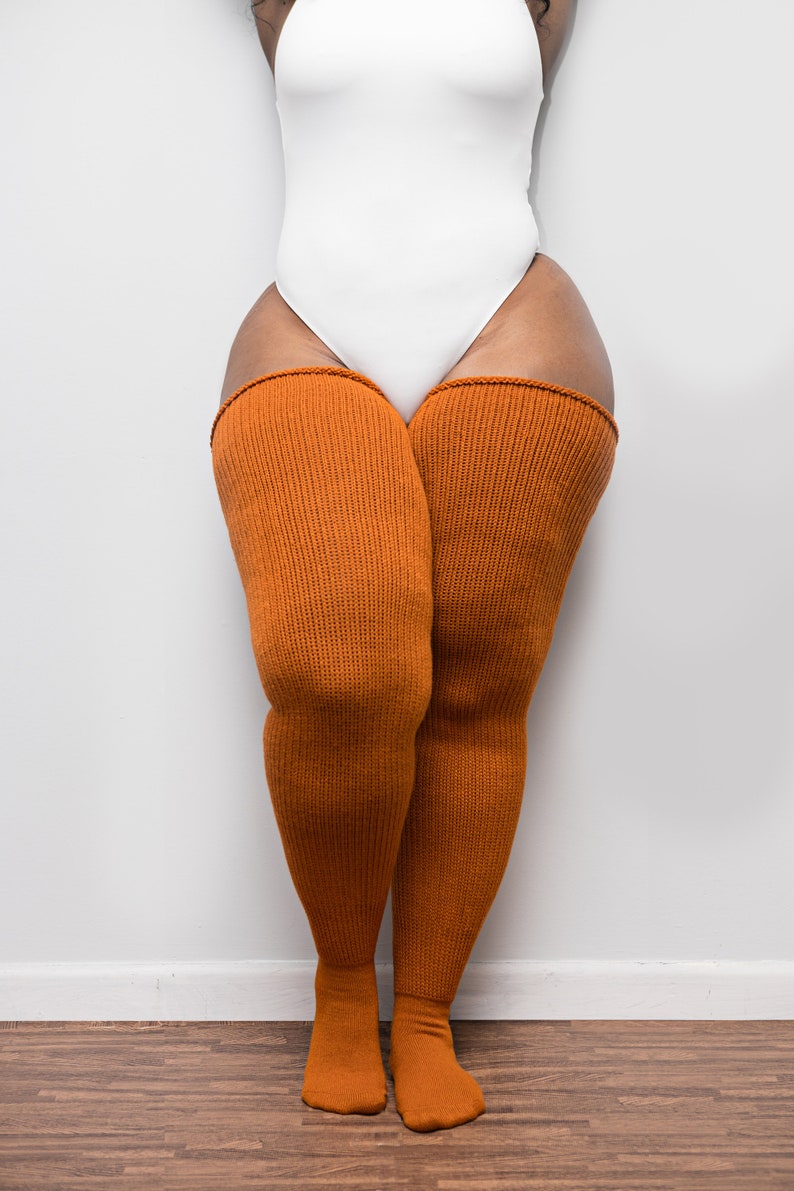 REAL PLUS SIZE Thigh Highs Thunda Thighs | Over the Knee Long Socks, Thigh High Socks for thighs 27-42'' | Rusty Pumpkin + Free Thigh Belts