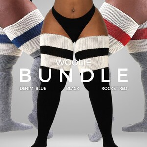 REAL PLUS SIZE Thigh High Socks - Extra Long, Thick, Warm, Over the knee stockings, for thighs 27-40' | Woolie Bundle