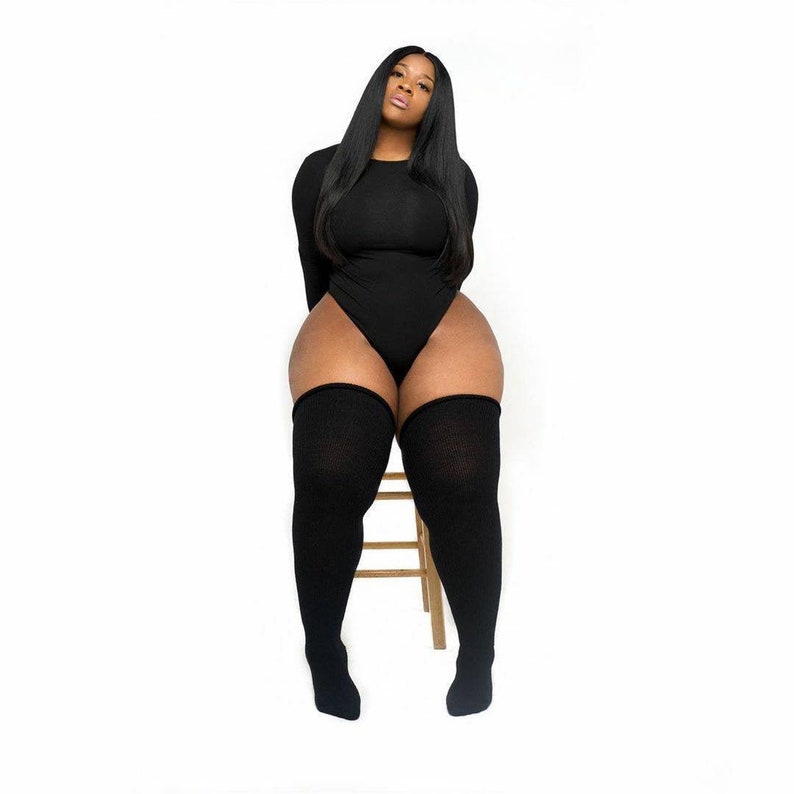 REAL PLUS SIZE Thigh Highs Thunda Thighs Over the Knee Long Socks, Thigh High Socks for thighs 27-40'' Classic Black image 5