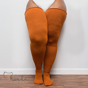 REAL PLUS SIZE Thigh Highs Thunda Thighs | Over the Knee Long Socks, Thigh High Socks for thighs 27-42'' | Rusty Pumpkin + Free Thigh Belts