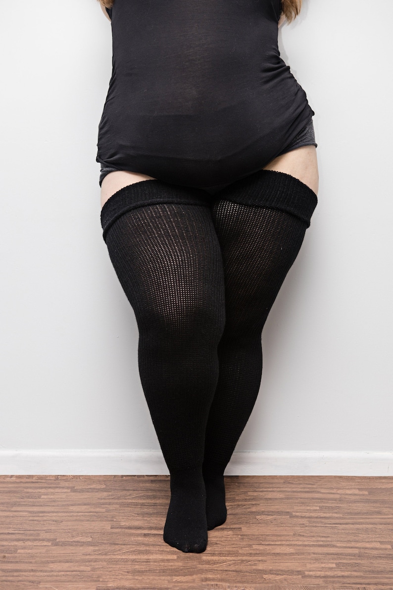 Seamed Stockings, Nylons, Tights     REAL PLUS SIZE Thigh Highs Thunda Thighs | Over the Knee Long Socks Thigh High Socks for thighs 27-40 Gifts for her | Classic Black  AT vintagedancer.com