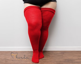 REAL PLUS SIZE Thigh Highs Thunda Thighs | Over the Knee Long Socks, Thigh High Socks for thighs 27-42'' | Red Delicious