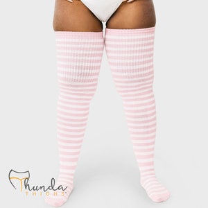 Real PLUS Size Thigh High Socks - Long, Cotton, Over the knee  STRIPES,  Kawaii, for thighs 24-40 Inches  Thunda Tūbbies