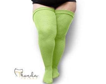 REAL PLUS SIZE Thigh High Socks - Extra Long, Thick, Warm,  Knee Stockings, Thunda Thighs for thighs 27-40 Lemon Lime