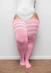 REAL PLUS SIZE Thigh Highs Thunda Thighs | Long Knee Socks, Thigh High Socks for thighs 27-42'' | Pastel Pink & Stripes + Free Thigh Belts 