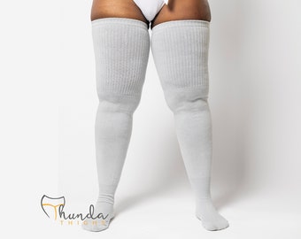 Real PLUS Size Thigh High Socks - Long, Cotton, Over the knee Slate,  Cosplay, for thighs 24-35 Inches  Thunda Tūbbies + Free Thigh Belt