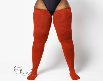 REAL PLUS SIZE Thigh Highs Thunda Tubbies | Over the Knee Long Socks, Made for thighs 27-42'' | Tubbies Orange Clay + Free Thigh Belt Set