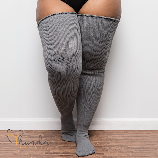 REAL PLUS SIZE Thigh Highs Thunda Thighs | Over the Knee Long Socks, Thigh High Socks for thighs 27-42'' | Grey