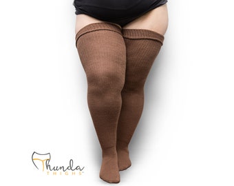 REAL PLUS SIZE Thigh High Socks - Extra Long, Thick, Warm, Knee Stockings, Thunda Thighs for thighs 27-40 | Saddle Tan