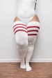 REAL PLUS SIZE Thigh Highs Thunda Thighs | Long Knee Socks, Thigh High Socks for thighs 27-42'' | Red & White Stripes + Free Thigh Belts 