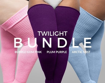 REAL PLUS SIZE Thigh High Socks - Extra Long, Thick, Warm, Over the knee stockings, for thighs 27-40' | Twilight Bundle