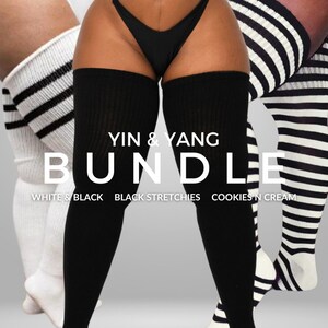 REAL PLUS SIZE Thigh High Socks - Extra Long, Thick, Warm, Over the knee stockings, for thighs 27-40' | Yin & Yang Bundle