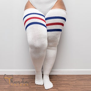 Plus size white thigh highs sales