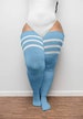 REAL PLUS SIZE Thigh Highs Thunda Thighs | Long Knee Socks, Thigh High Socks for thighs 27-42'' | Pastel Blue & Stripes + Free Thigh Belts 