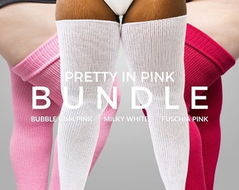 REAL PLUS SIZE Thigh High Socks - Extra Long, Thick, Warm, Over the knee stockings, for thighs 27-40' | Pretty in Pink