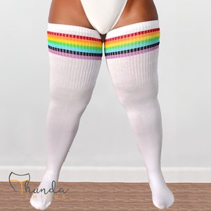 Real PLUS Size Thigh High Socks - Long, Cotton, Over the knee RAINBOW,  Cosplay, for thighs 24-40 Inches  Thunda Tūbbies