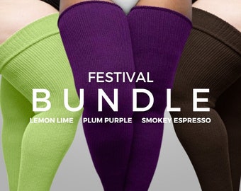 Chaussettes hautes TAILLES PLUS - Extra longues, épaisses, chaudes, cuissardes, pour cuisses de 27 à 40 pi | Pack festival