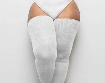 REAL PLUS SIZE Thigh High Socks - Extra Long, Thick, Warm, Knee Stockings, Thunda Thighs for thighs 27-40 | Snow White + Free Thigh Belts