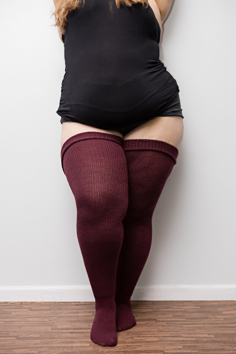 Over The Knee Plus Size Thigh High Socks Maroon Etsy