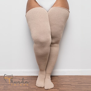 REAL PLUS SIZE Thigh High Socks - Extra Long, Thick, Warm, Knee Stockings, Thunda Thighs for thighs 27-40 | Whole Wheat + Free Thigh Belts