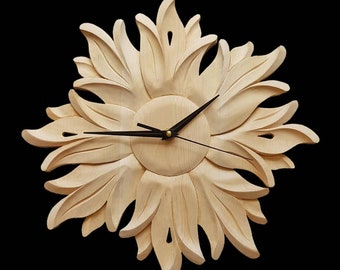 Wood Clock, Carving Wall Clock, Abstract Clock, Carving Clock, Industrial Wall Clock, Designer wood wall clock, Wood carving, Handmade gift