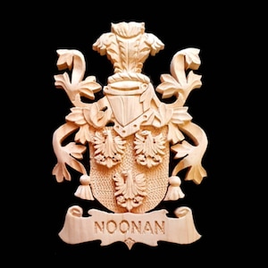 Hand Carved Family Crest: Custom Wooden Coat of Arms