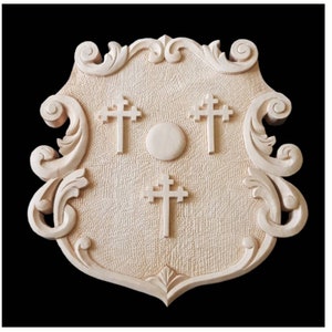 Hand-Carved Linden Wood Family Crest: Custom Coat of Arms (11"x11")
