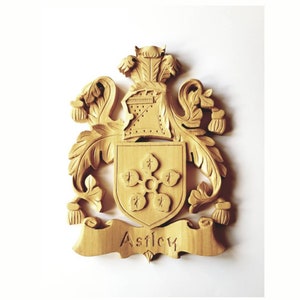 Hand Carved Wooden Family Crest: Custom Coat of Arms