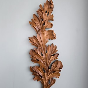 Hand-Carved Acanthus Wood Wall Panel: Floral Sculpture