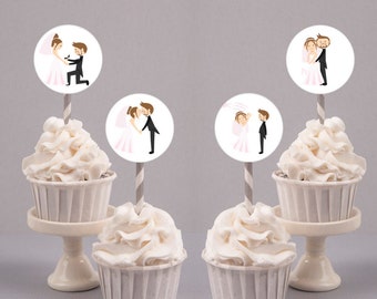 Edible Bride and Groom Wedding Cupcake Toppers, Engagement Cupcake Toppers, Wedding Favours, Engagement Favours, Cupcake Toppers
