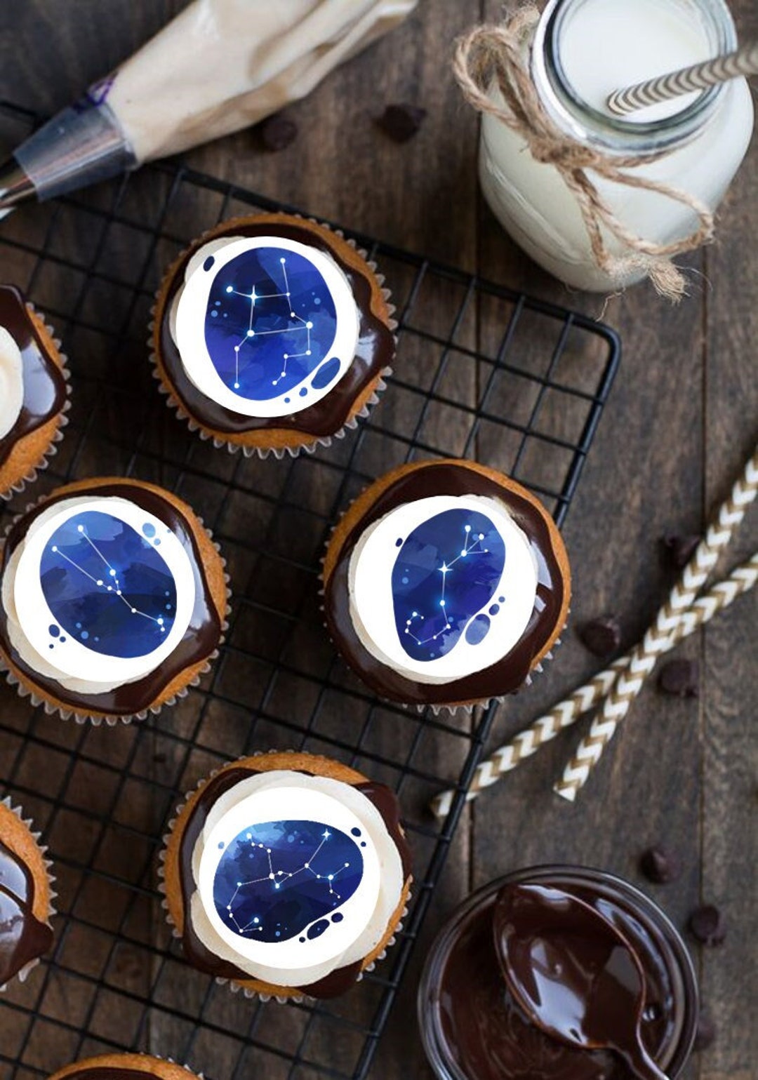 Edible Zodiac Cupcake Toppers, Birth Month Toppers, Star Cupcake