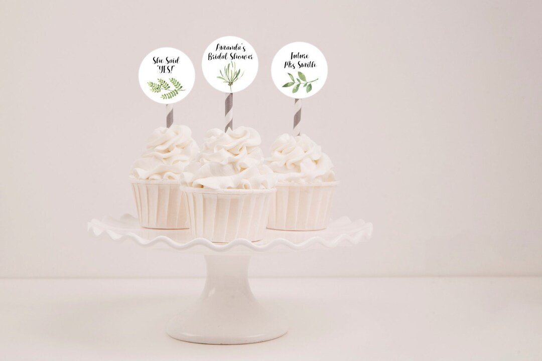 Edible Greenery Cupcake Topper, Bridal Shower Cupcake Topper ...