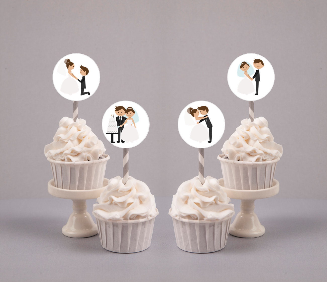 12-Piece Bride & Groom Cupcake Toppers - Glitter 'I Do' Picks For Wedding, Bridal Shower, Engagement Cake Decor