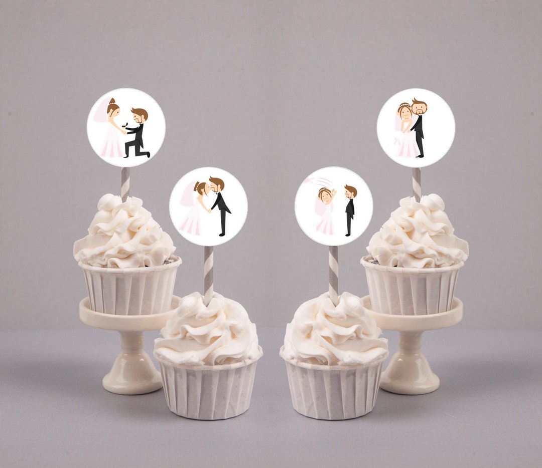 Edible Bride and Groom Wedding Cupcake Toppers, Engagement Cupcake ...