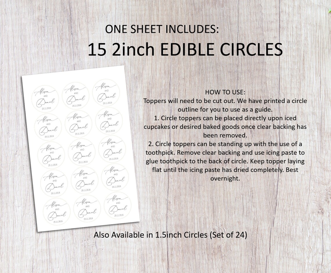 Edible Wedding Cupcake Toppers Monogrammed Cupcake Toppers Etsy