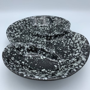 Mid Century Ceramic Coffee table Dish/Ash tray Large Black and White Splatter Ash tray